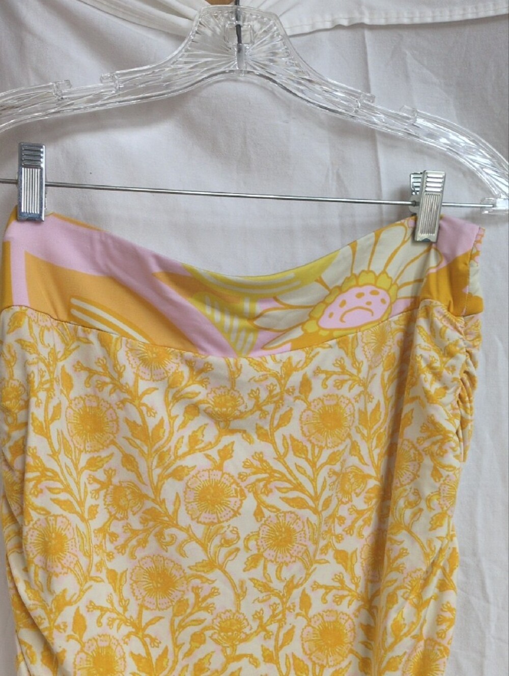 Free People Yellow Floral Midi Skirt with Pink Waistband - Picture 3 of 7